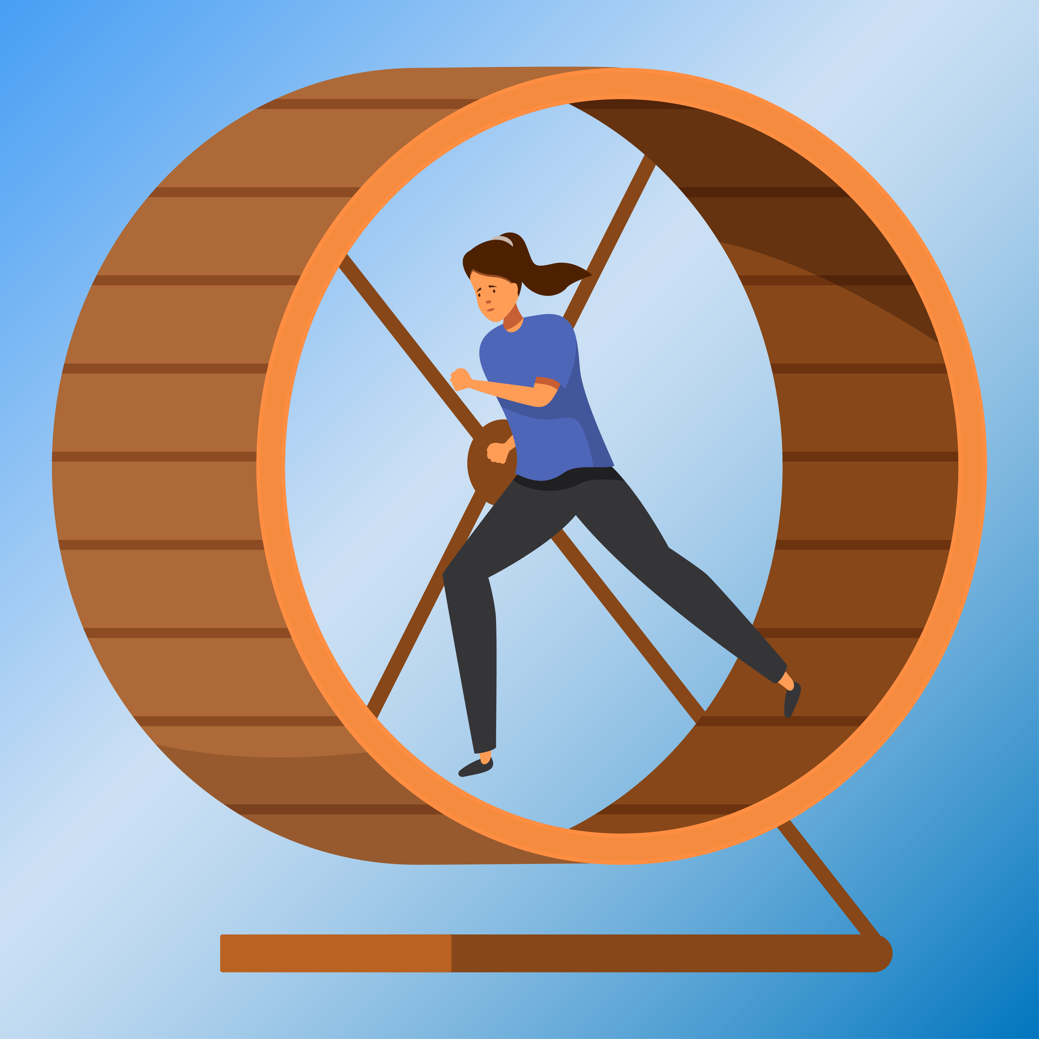 Woman running on a hamster wheel