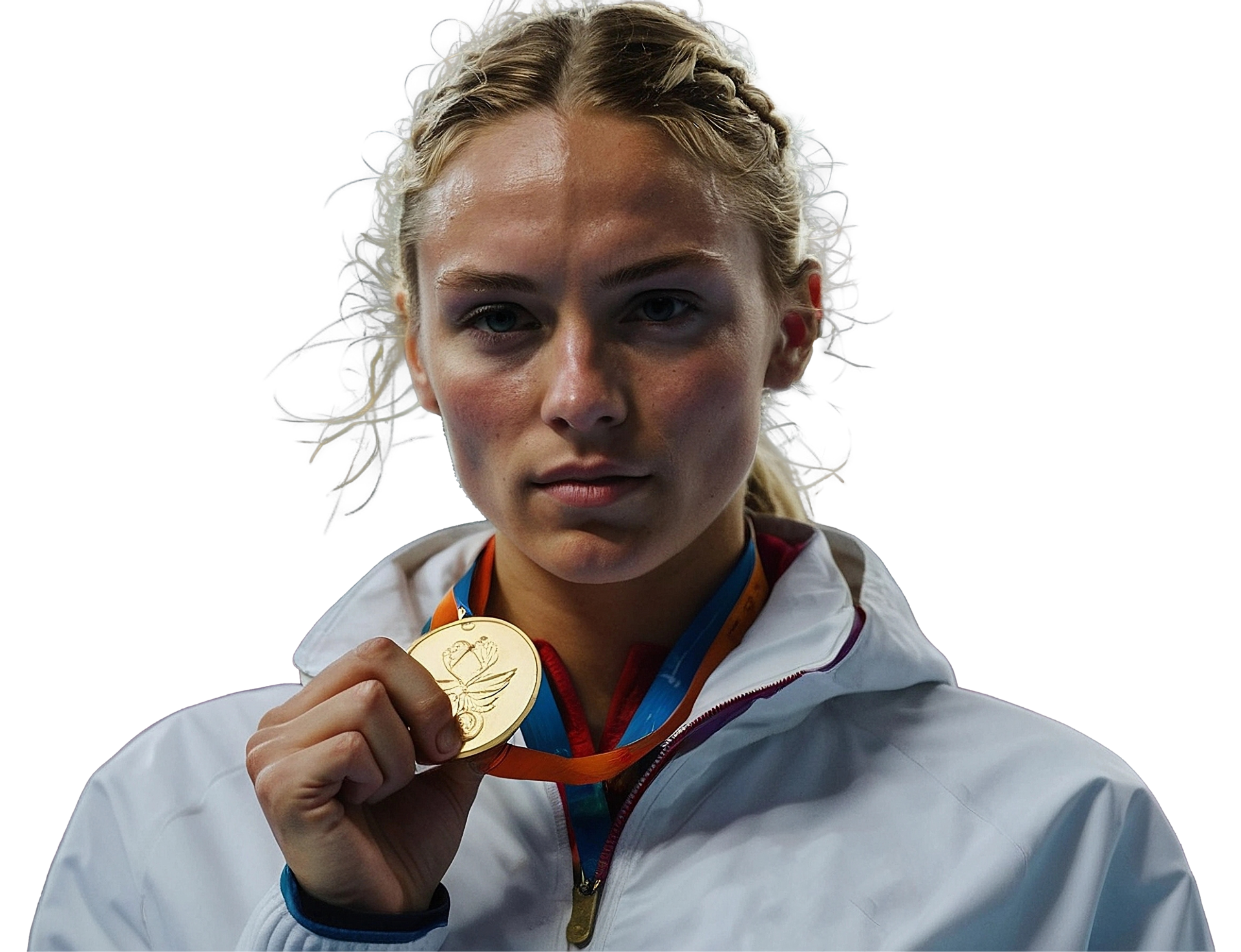 Athlete holding a competition medal celebrating peak performance